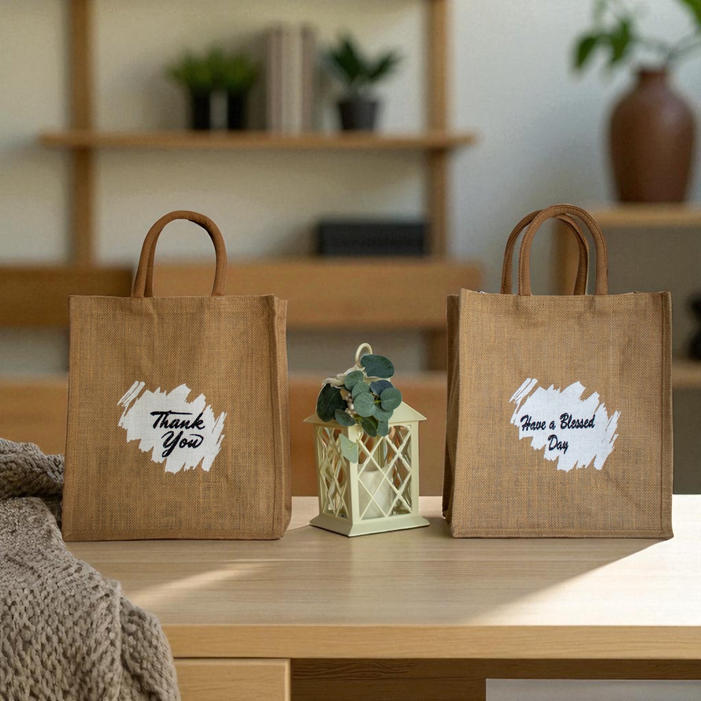 Jute Connection™ – Reusable Jute Tote Bag with Printed Messages (Thank You & Have a Blessed Day) (Copy)