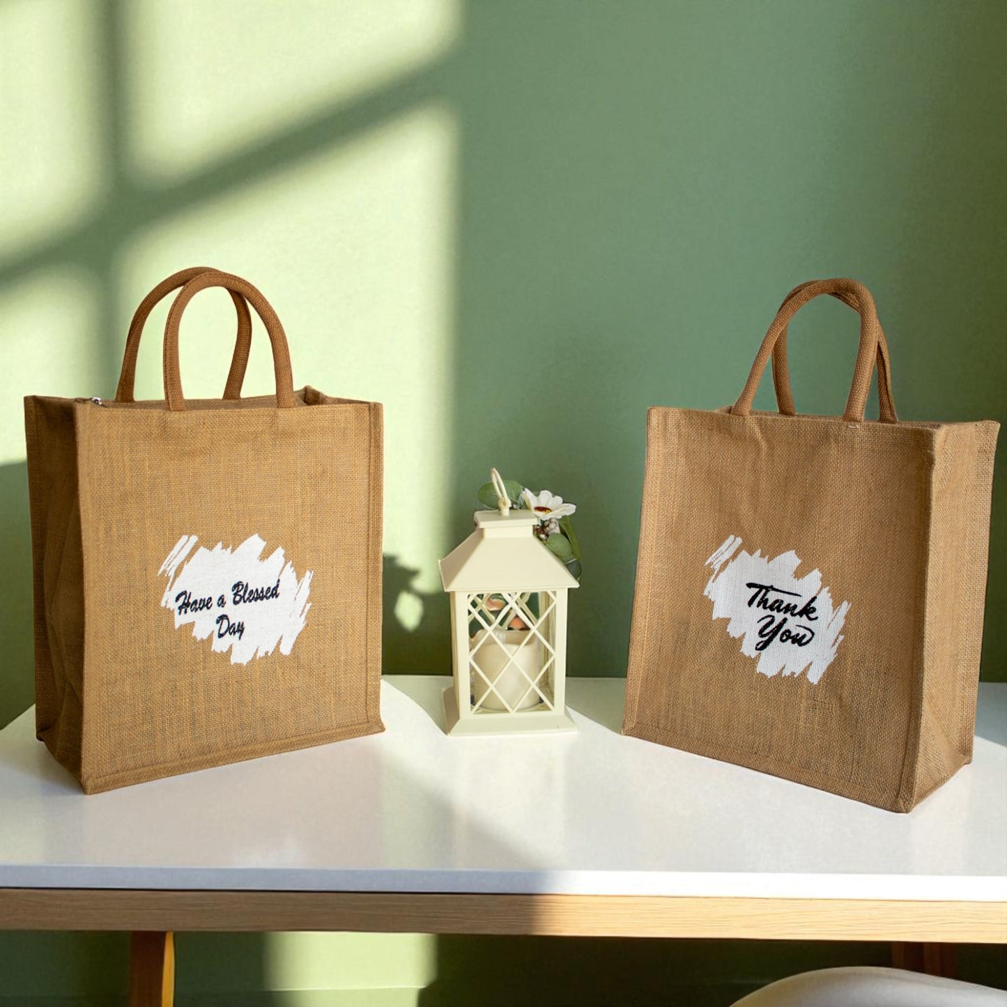 Jute Connection™ – Reusable Jute Tote Bag with Printed Messages (Thank You & Have a Blessed Day) (Copy)