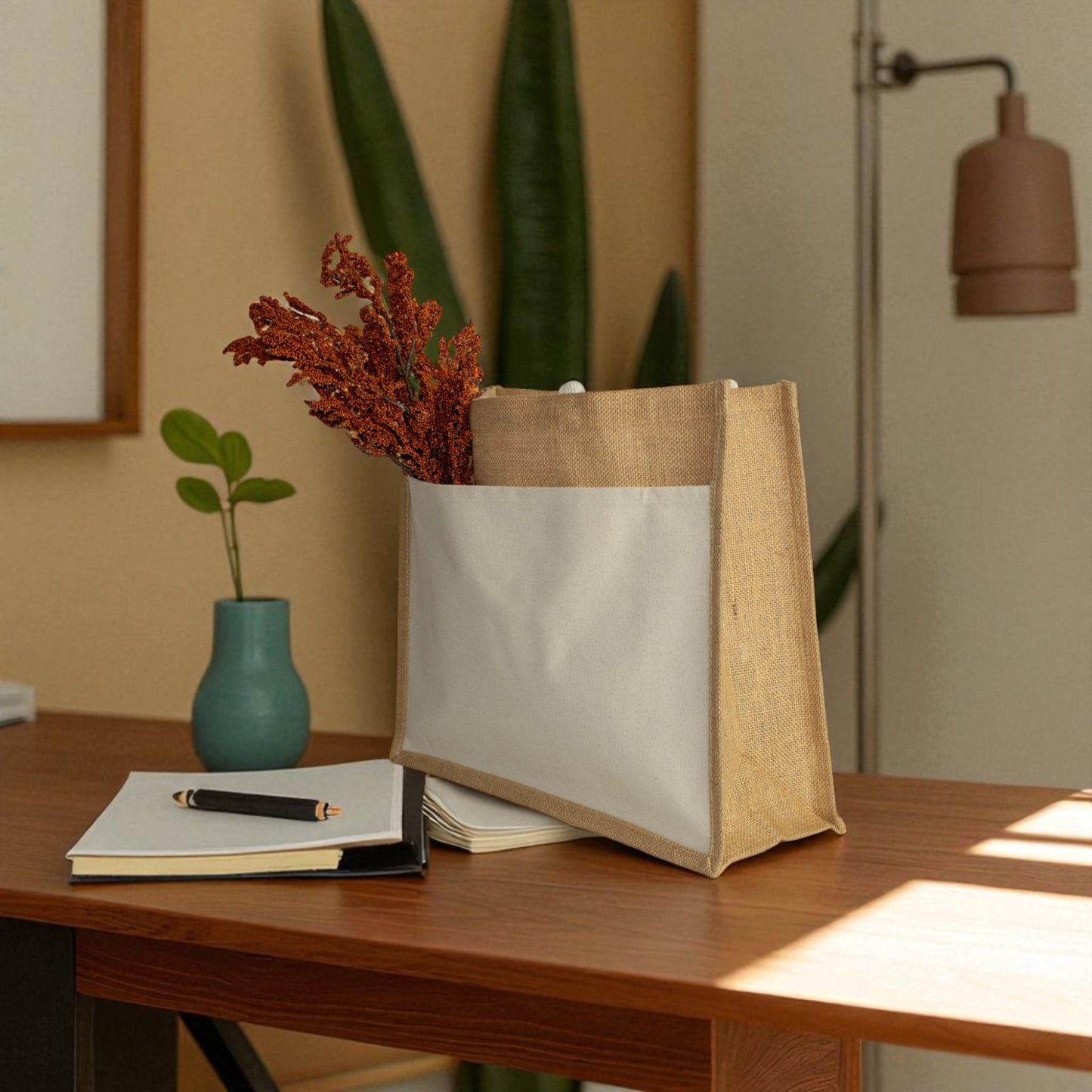 Jute Connection™ Natural Jute Bag with White Canvas Pocket