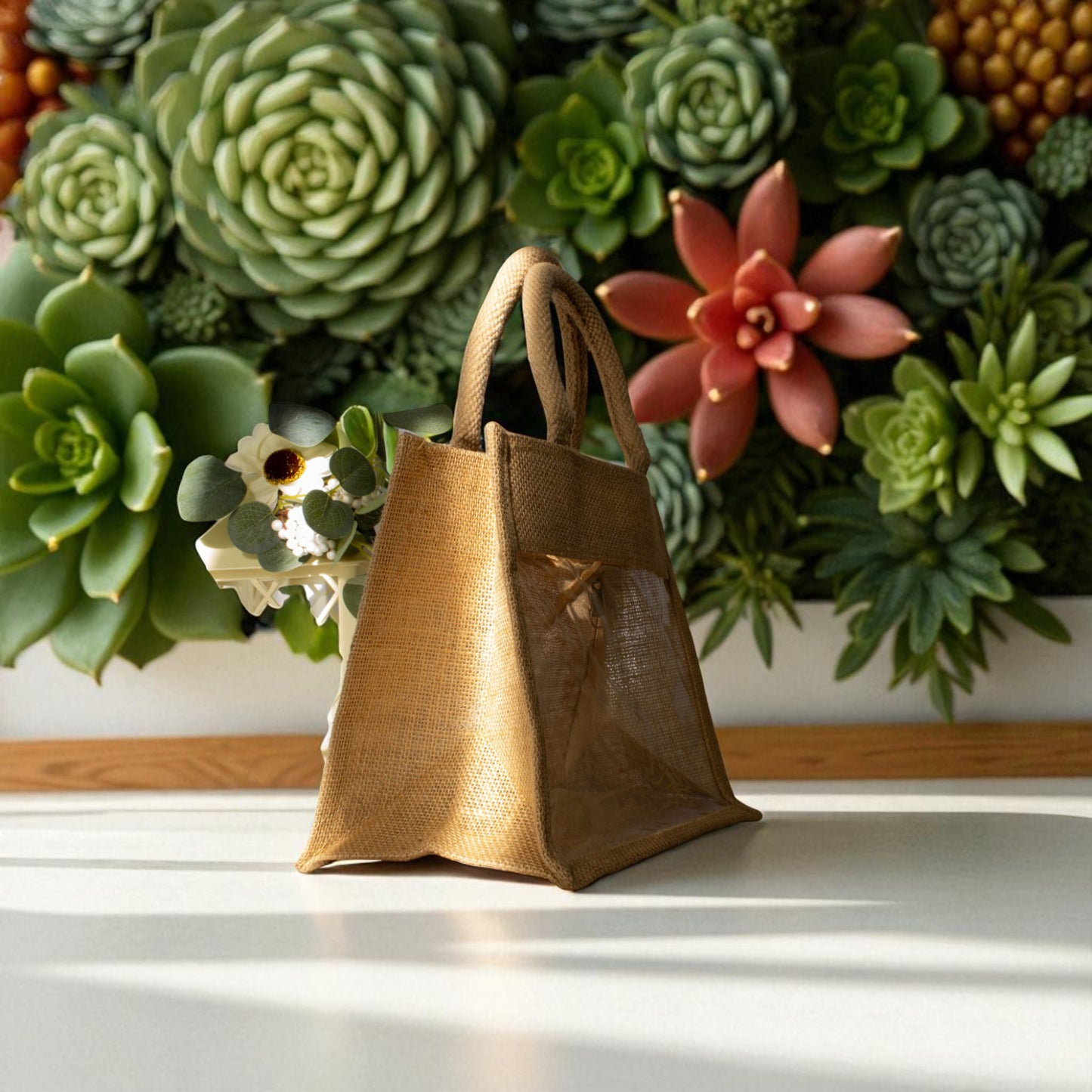 Jute Connection™ Small Jute Pouch with Transparent Window & Zip