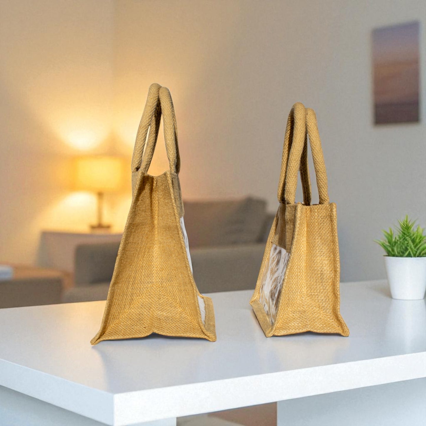 Jute Connection™ Transparent Front Jute Bag with Rope Handles (No Zip)