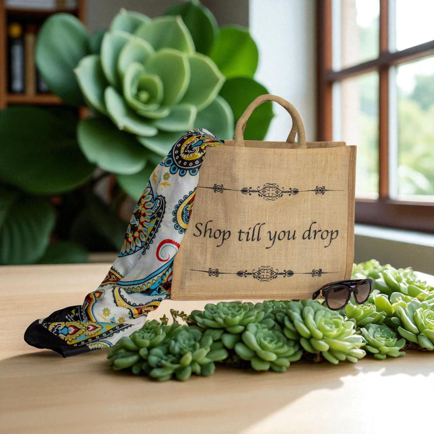 Jute Connection™ Natural Jute Bag with Zip - "Shop Till You Drop"