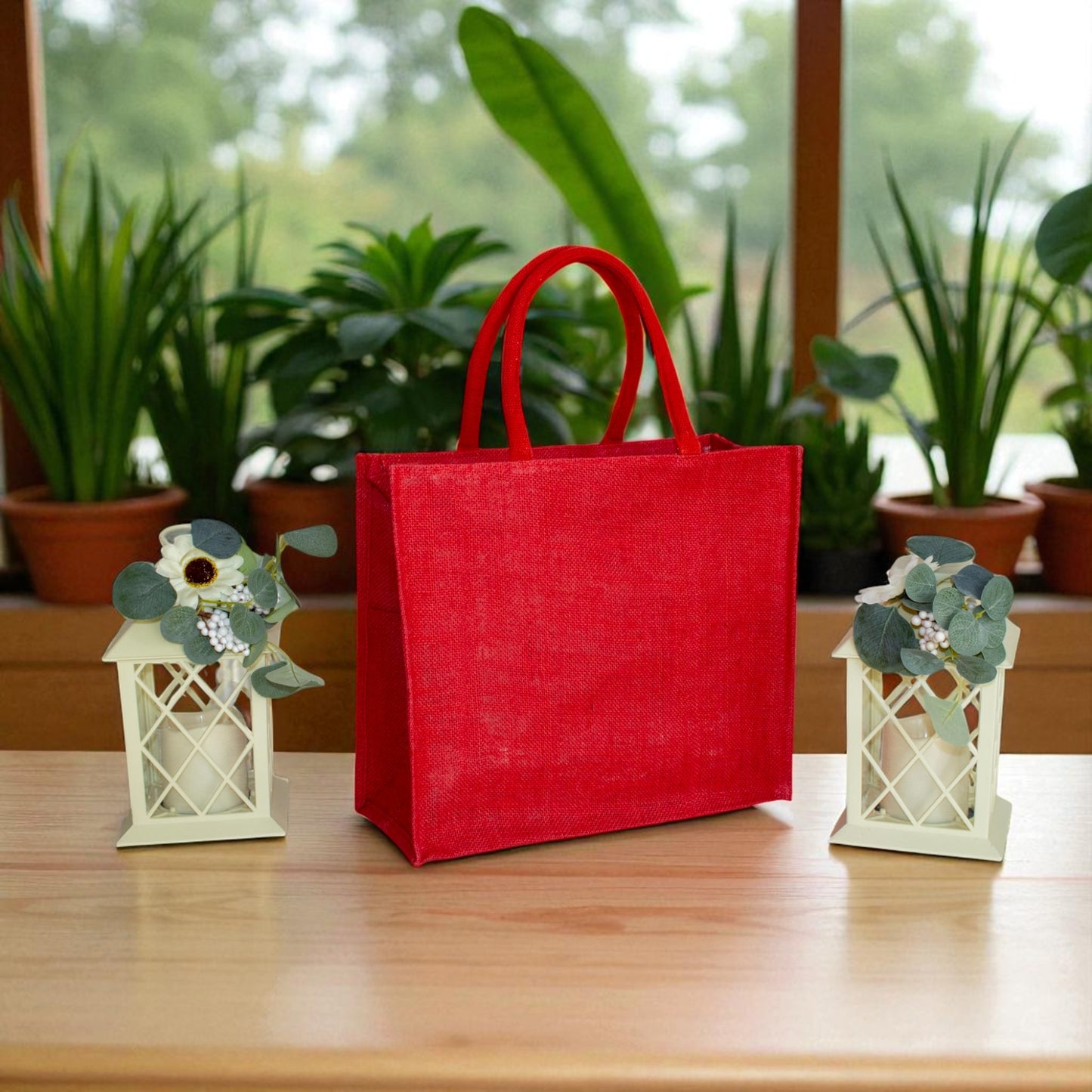 Jute Connection™ Dyed Red Jute Tote Bag with Zipper and Bottle Holders
