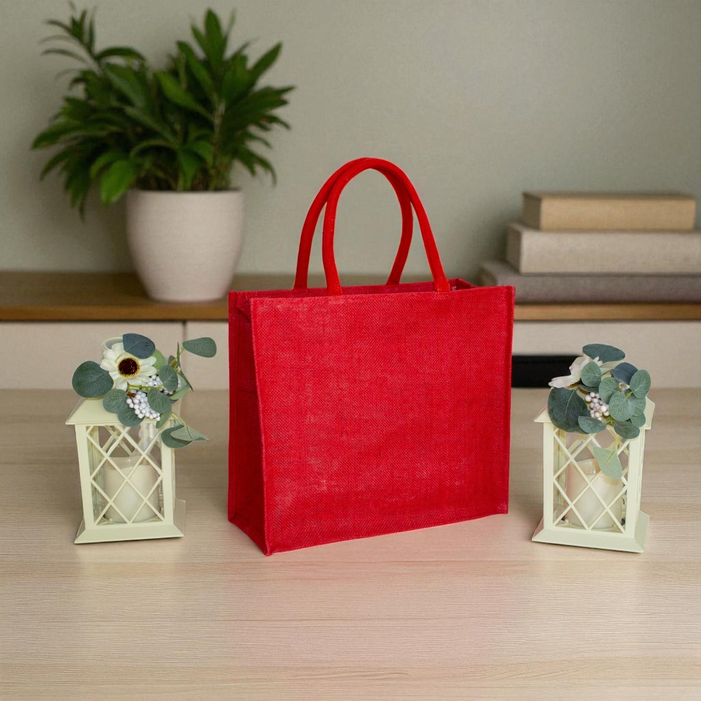 Jute Connection™ Dyed Red Jute Tote Bag with Zipper and Bottle Holders