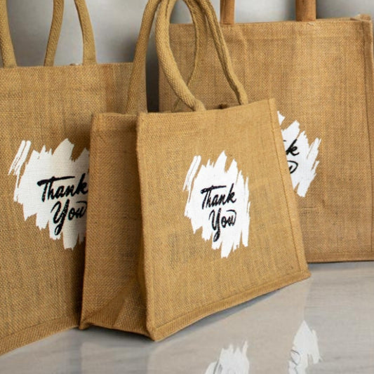 Jute Connection™ – Reusable Jute Tote Bag with Printed Messages (Thank You & Have a Blessed Day)