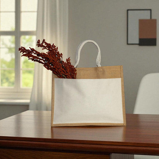 Jute Connection™ Natural Jute Bag with White Canvas Pocket