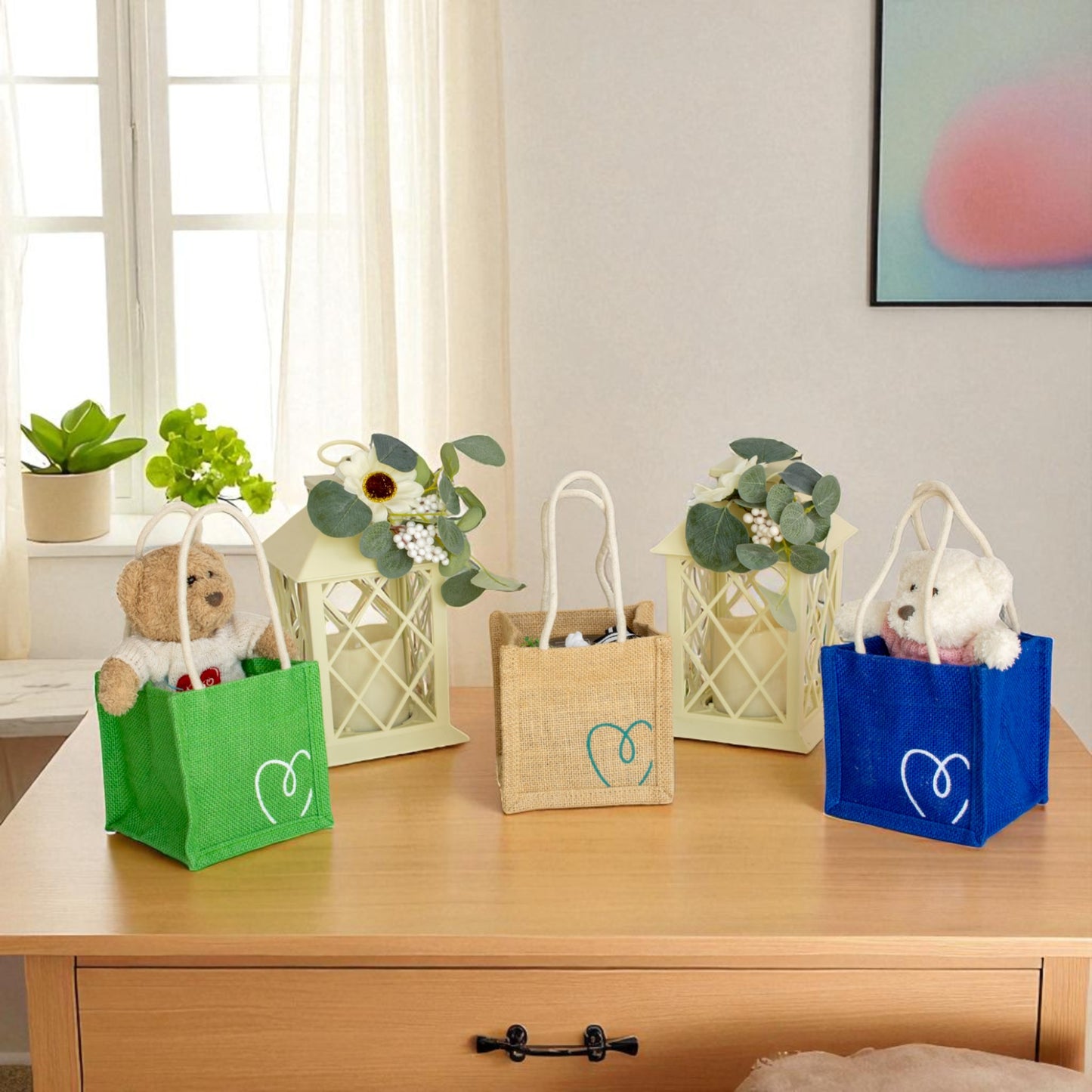 Jute Connection™ Heart Print Jute Gift Bag