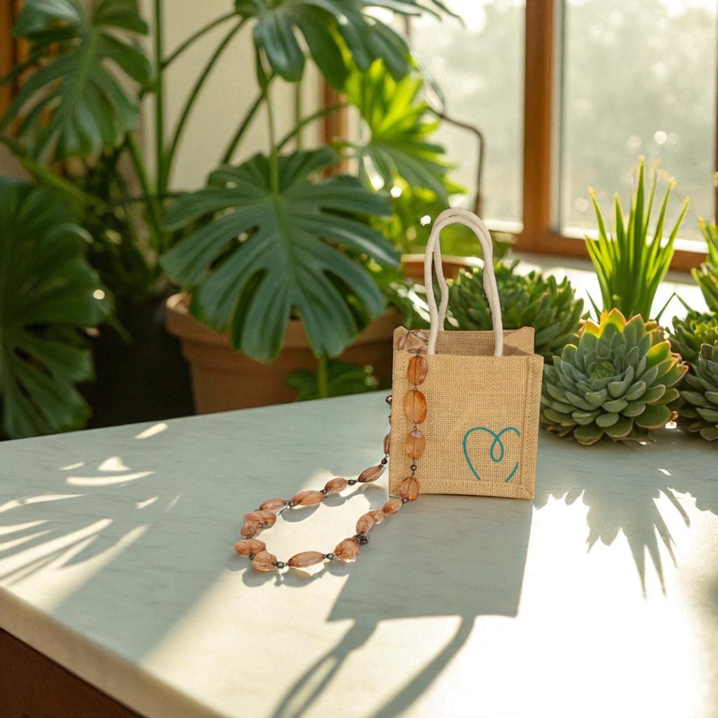 Jute Connection™ Heart Print Jute Gift Bag