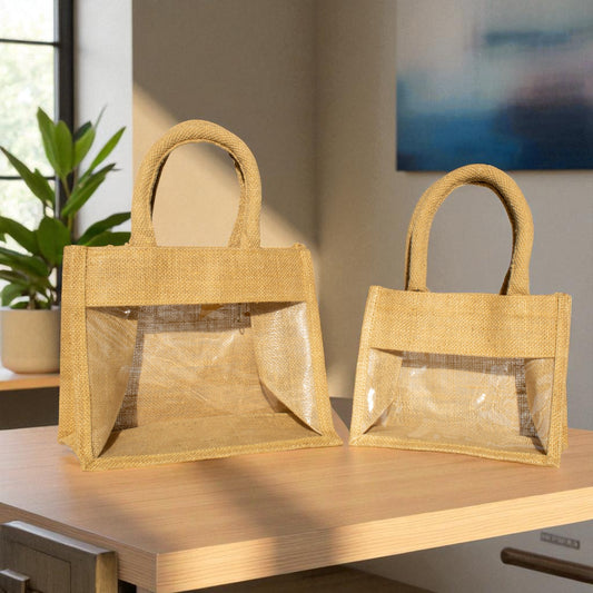 Jute Connection™ Transparent Front Jute Bag with Rope Handles (No Zip)