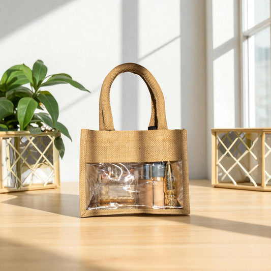Jute Connection™ Small Jute Pouch with Transparent Window & Zip