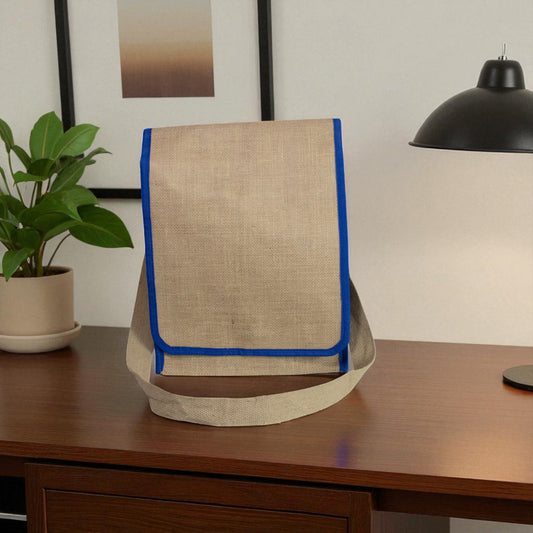 Jute Connection™ Blue-Edged Laptop Messenger/Laptop Bag – 14"