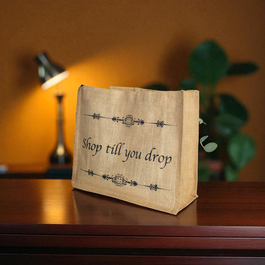 Jute Connection™ Natural Jute Bag with Zip - "Shop Till You Drop"
