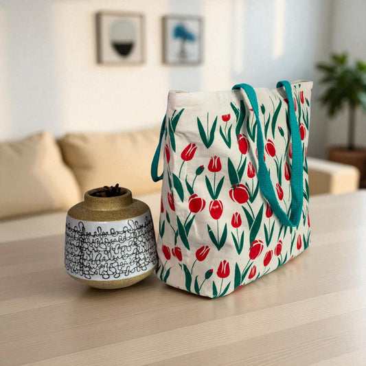 Jute Connection™ Canvas Floral Tote Bag with Green Handles