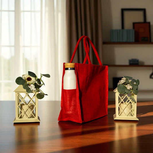 Jute Connection™ Dyed Red Jute Tote Bag with Zipper and Bottle Holders