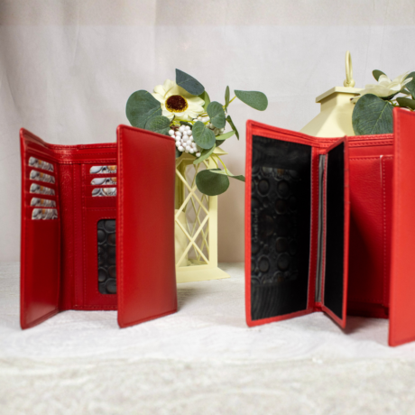 Scarlet Leather Tri-Fold Wallet
