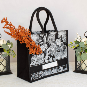 Monochrome Botanical Jute Tote