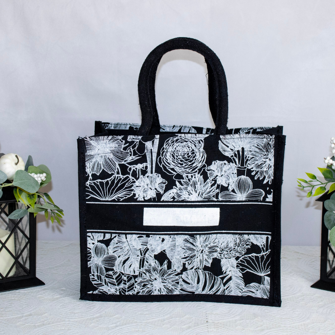 Monochrome Botanical Jute Tote - Image 2