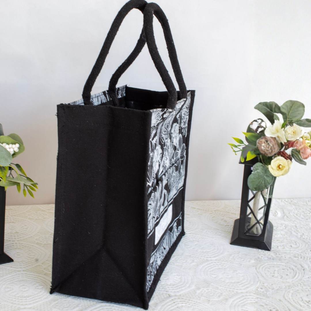 Monochrome Botanical Jute Tote - Image 3