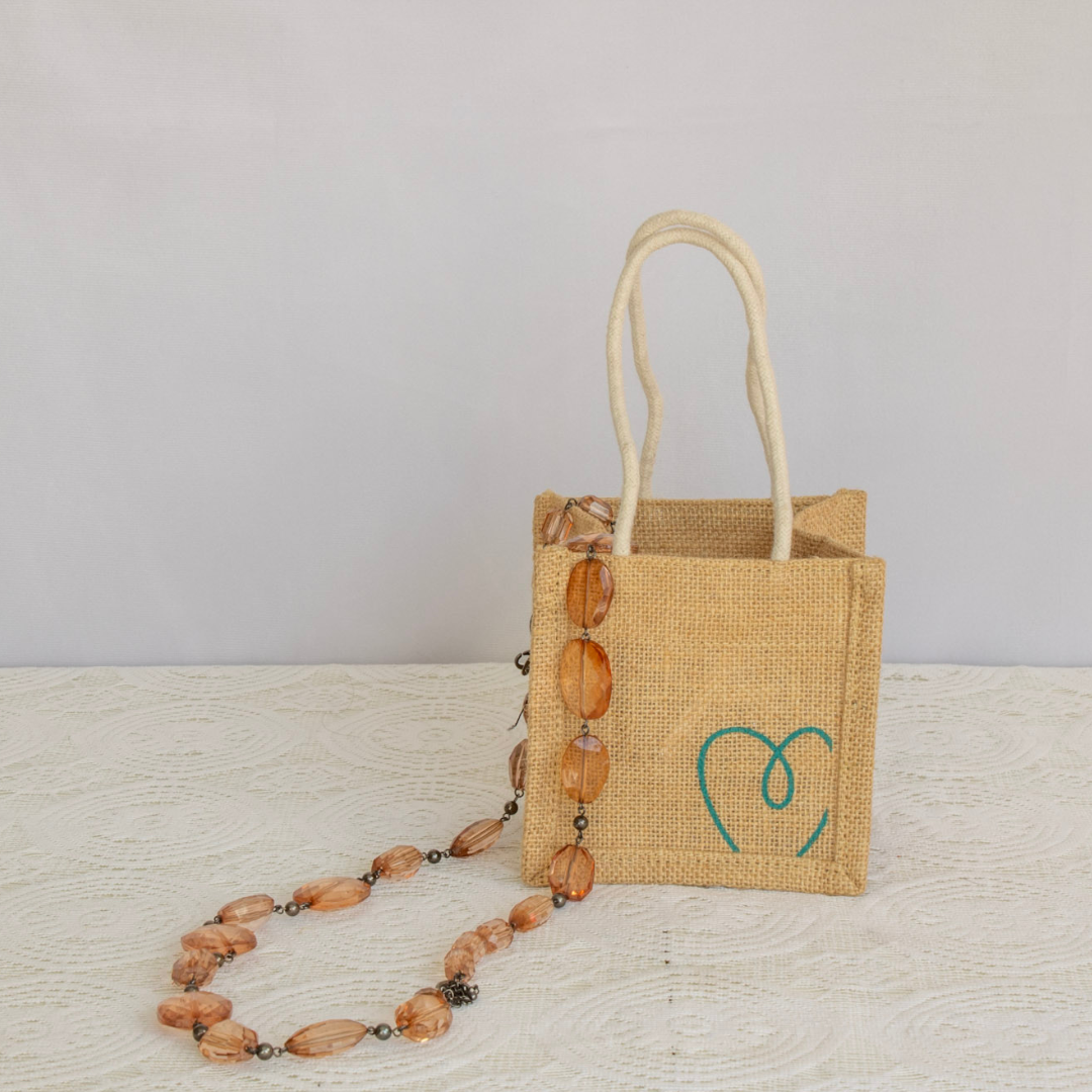 Heart-Print Mini Jute Favor Bag - Image 3