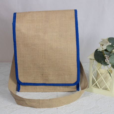 Jute Messenger Bag with Blue Piping