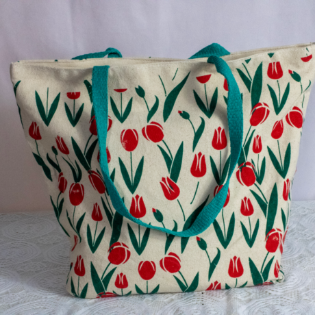Tulip Print Cotton Tote Bag