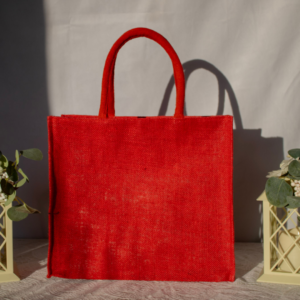 Vibrant Red Jute Tote with Bottle Pocket