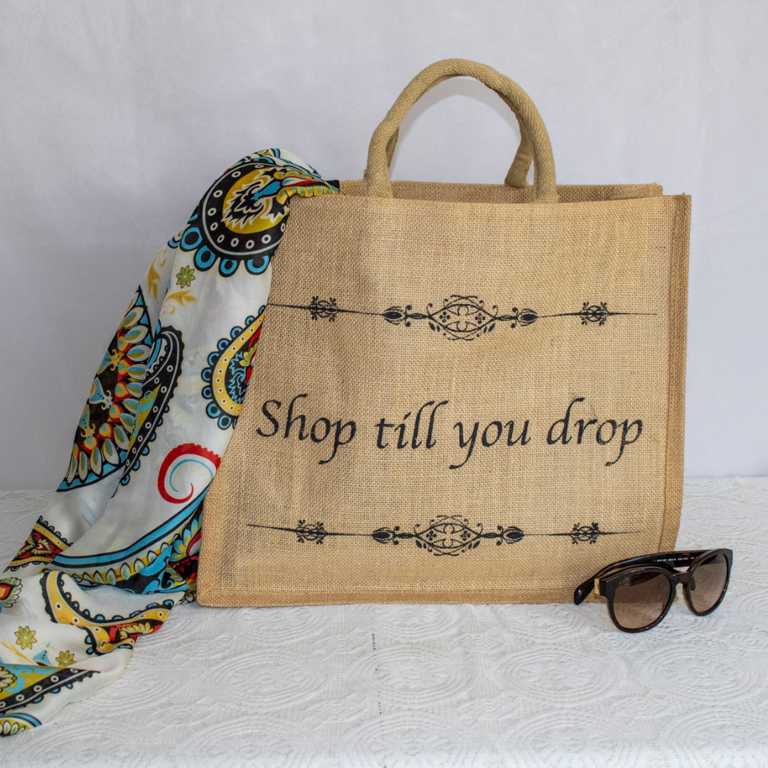 "Shop Till You Drop" Jute Tote - Image 2