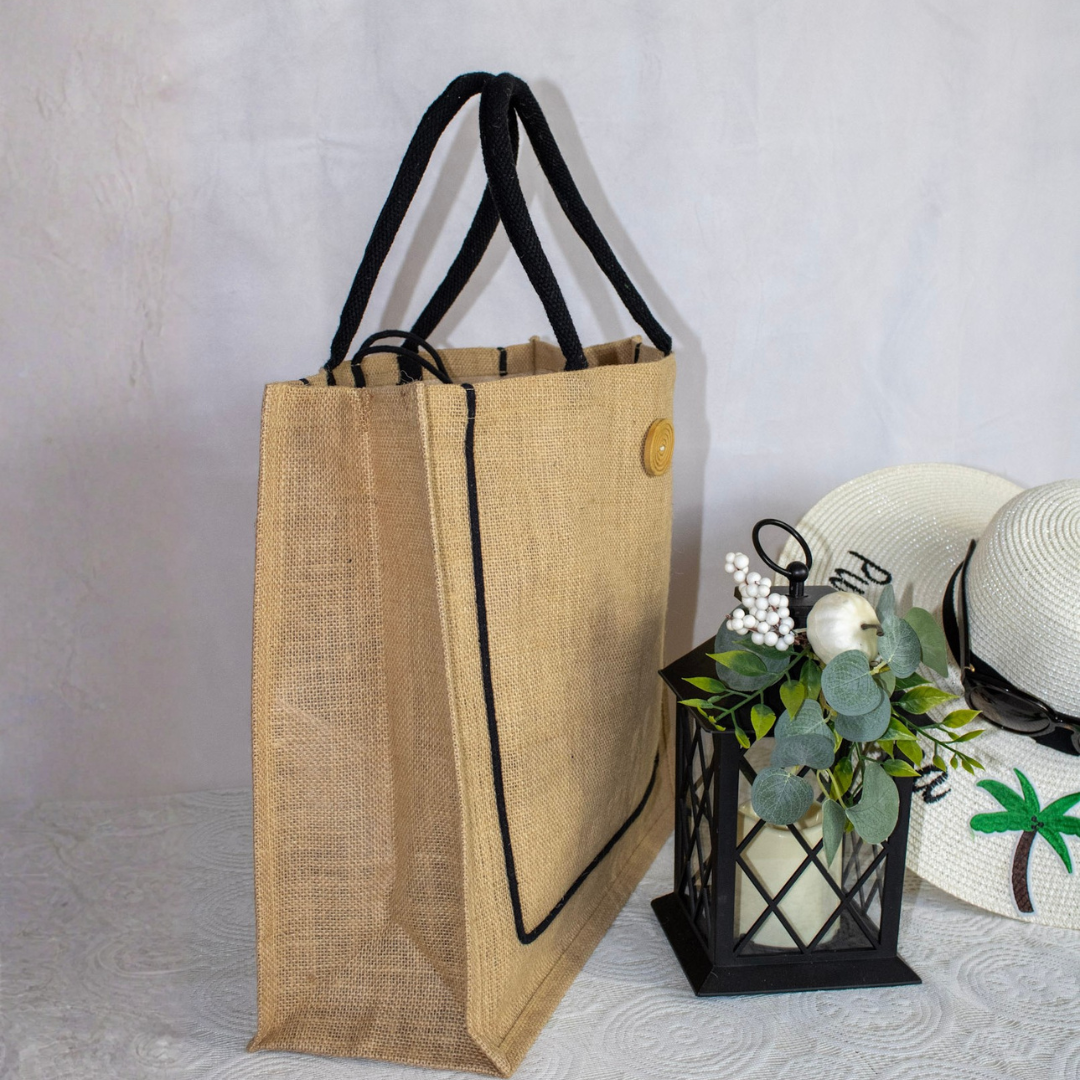 Natural Jute Tote with Button Accent - Image 2