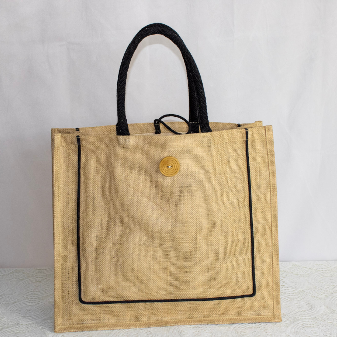 Natural Jute Tote with Button Accent